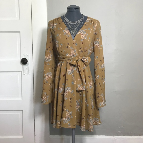 Free People Floral Mustard Bell Sleeve Hippy Dress - Picture 2 of 8